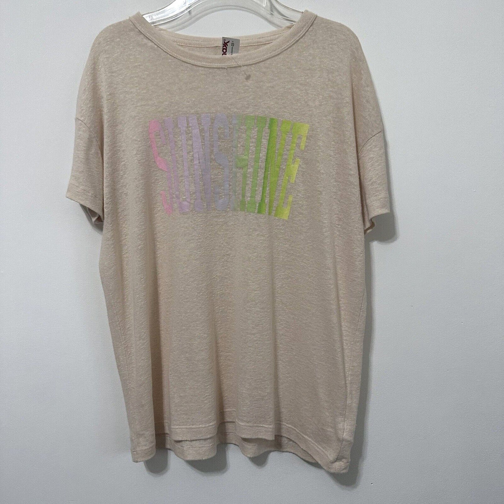 Aerie Linen Blend Tee Tshirt XS‎ Relaxed Fit Rainbow Sunshine Graphic Cream NEW